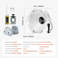 VEVOR 4 To 4.5 Inch Radon Fan Installation Kit, Quiet 260CFM Radon Mitigation Fan System Kit With 2 Couplers, Pressure Indicator, Silver -Lasko Sale Store GUEST e024f31a f4ea 49ad 92a8 c7b4b2b9637d