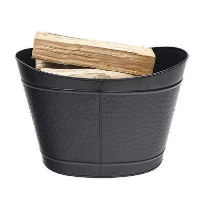 Achla Designs 23" Oval Wood Bin Fireplace Log Holder Black 4 Achla Designs 23" Oval Wood Bin Fireplace Log Holder Black - Image 4