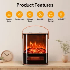 ROVSUN 1500W Electric Fireplace Stove, Portable Freestanding Tabletop Mini Heater, Overheat Protection For Indoor