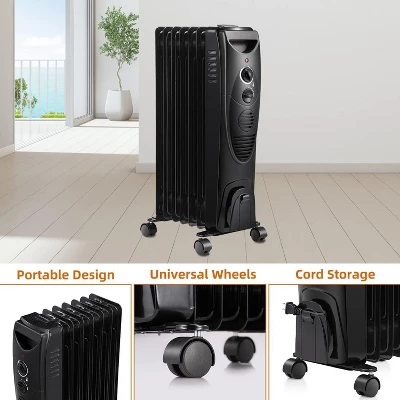 R.W.FLAME Oil Filled Radiator Heater, Adjustable Thermostat, 3 Heat Settings, Portable Quiet Heater With Tip-over & Overheating Functions, BLACK 5 R.W.FLAME Oil Filled Radiator Heater, Adjustable Thermostat, 3 Heat Settings, Portable Quiet Heater With Tip-over & Overheating Functions, BLACK - Image 5