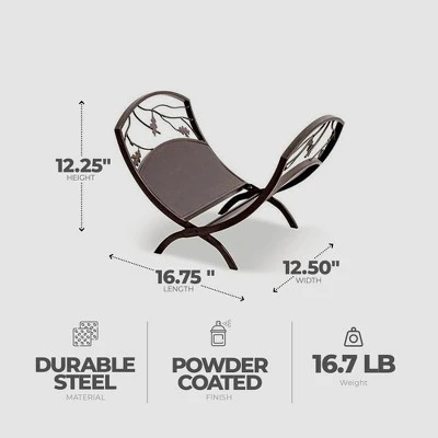 Panacea Colonial Compact Foldable Open Top Powder-coated Steel Oak Leaf Design Log Bin With Pan For Firewood Organization, Brown 4 Panacea Colonial Compact Foldable Open Top Powder-coated Steel Oak Leaf Design Log Bin With Pan For Firewood Organization, Brown - Image 4