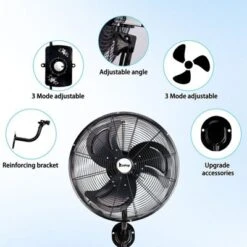 Winado 18 In. 3-Speed Black Indoor/Outdoor Wall Mount Fan