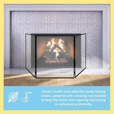 Achla Designs 88" Large Three Fold Steel Child Fireplace Guard Black 2 Achla Designs 88" Large Three Fold Steel Child Fireplace Guard Black - Image 2