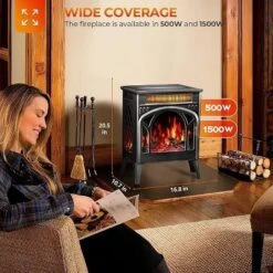 R.W.FLAME 17" Electric Fireplace With Remote, Cathedral Design, Adjustable Flames, Brightness, Heat, And Overheat Protection