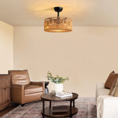 Ludomide Boho Caged Ceiling Fan, 18" Woven Rattan Ceiling Fan With Lights, Farmhouse Low Profile Fandelier For Bedroom Kitchen Living Room 1 Ludomide Boho Caged Ceiling Fan, 18" Woven Rattan Ceiling Fan With Lights, Farmhouse Low Profile Fandelier For Bedroom Kitchen Living Room