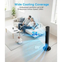 ZAFRO Tower Fan With 85° Oscillating Standing Bladeless Tower Fan With 24ft/s Velocity, 3 Modes, 3 Speeds, 12H Timer, 36 Inch (White)