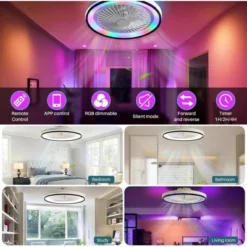 19 Inch RGB LED Ceiling Fan With Light APP Control & Remote Control Adjustable Wind Speed Smart Enclosed Ceiling Fans